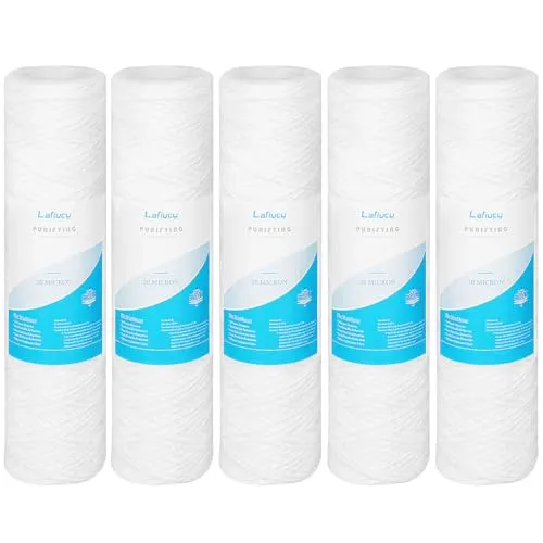 Lafiucy 20 Mikron 10 Zoll x 2,5 Zoll String gewickelt Sediment Wasserfilterpatrone 5 Pack ganze Haus Sediment Filtration Universal Ersatz für 10inch RO Einheiten