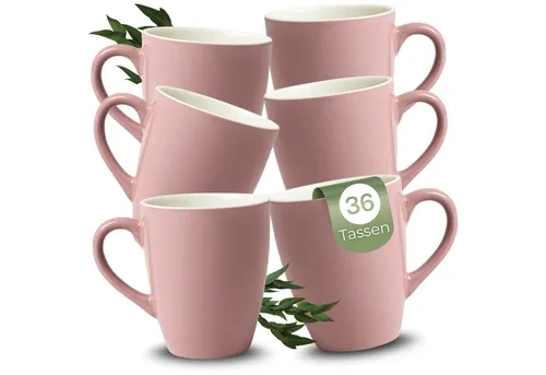 matches21 HOME & HOBBY Tasse Kaffeetassen 36er Set aus Keramik 340ml, Teetassen in Altrosa, 36-tlg., Moderne Kaffeebecher Spülmaschinenfest & Mikrowellengeeignet