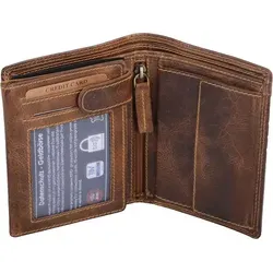Herrenbörse Leder Geldbörse Kombibörse, braun - Elegante Herren Geldbörse aus hochwertigem Leder mit 10 Kreditkartenfächern und praktischem Kleingeldfach. Ideal für den täglichen Gebrauch und sicherer Transport von Ausweisen.
