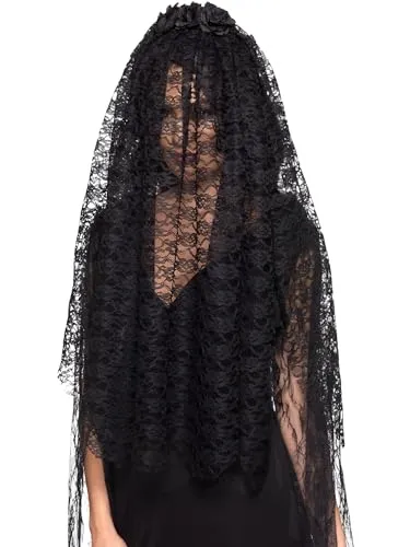 Smiffys Schwarze-Witwe-Schleier, Schwarz, Mit Blumen Halloween