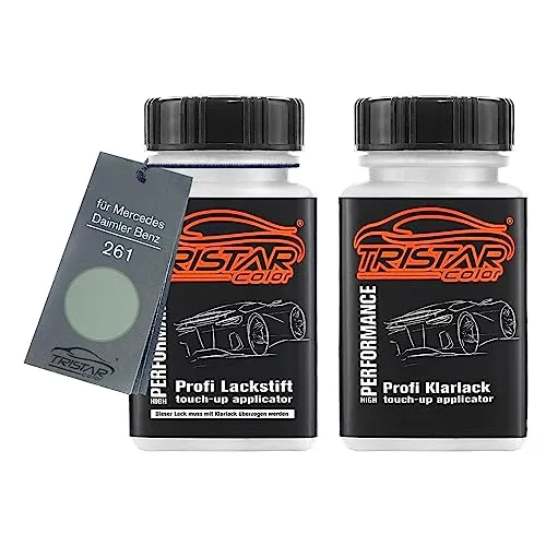 Produktbild TRISTARcolor Autolack Lackstift Set für Mercedes/Daimler Benz 261 Nelkengrün Metallic Basislack Klarlack je 50ml