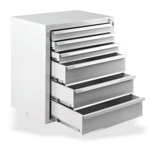 ADB Mehrzweckschrank MAMMUT mit 6 Schubladen - Hochschrank aus pulverbeschichtetem Stahl mit 6 Schubladen, davon 3 Großschubladen für extra Stauraum. Ideal für Büro und Werkstatt, sicher durch Zentralschließung.