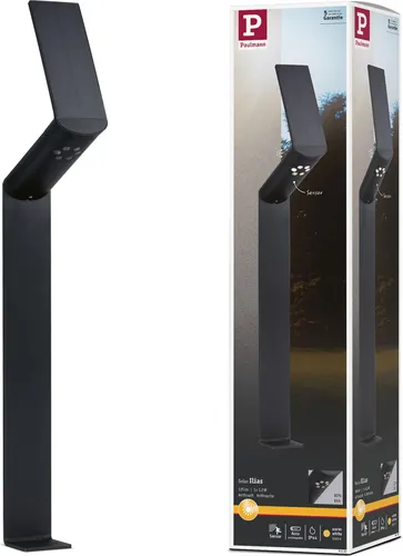 Paulmann 94262 Solar Pollerleuchte Ilias - LED-Außenleuchte mit Dämmerungs- und Bewegungssensor, spritzwassergeschützt (IP44) für den Außenbereich, warmweißes Licht (3000 K) sorgt für angenehme Atmosphäre.