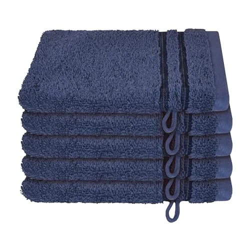 Schiesser Waschhandschuhset Milano - 5-teilig - 16 x 22 cm - Dunkelblau