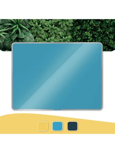 Leitz Glas-Magnettafel 7043-00-61, Cosy, 60 x 80 cm, blau - Moderne Glas-Magnettafel aus bruchfestem Sicherheitsglas, magnethaftend und beschriftbar. Ideal für Konferenzen und Präsentationen, mit minimalistischen Farben und rahmenloser Aufhängung.