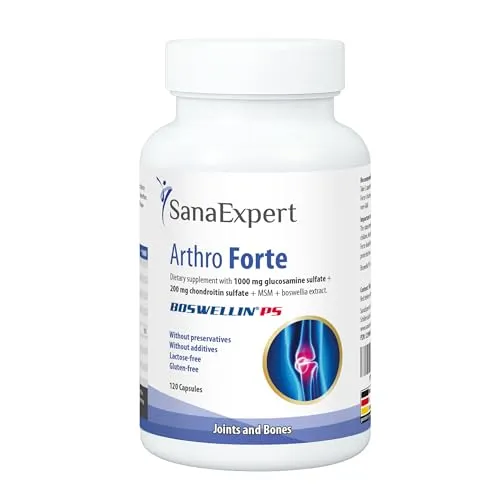 SanaExpert® Arthro Forte, Nahrungsergänzung für Gelenke, Knochen, Knorpel mit MSM, Glucosaminsulfat, Weihrauch, Chondroitin, ohne Zusätze, 120 Kapseln