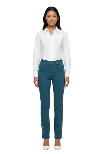 ESRA High Waist Damenhose - Elegante Business Hose in Petrol - Hochwertige High Waist Damenhose in Petrol für Büro und Freizeit. Bequemer Stretch sorgt für Tragekomfort und eine schöne Silhouette. Vielseitig kombinierbar – ideal für jeden Anlass.