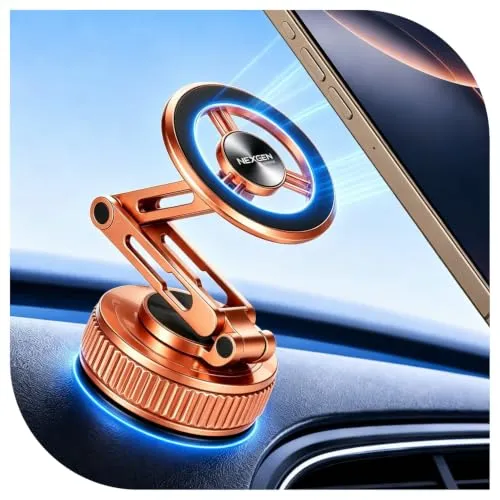 Handyhalterung Auto magnetisch für MagSafe, 20× N52 Magnete Auto Handyhalterung mit Vakuum Saugnapf, 360° Drehbare Handy Halterung Auto für iPhone 17/16/15/14/13/12, Samsung & Smartphones (Orange)