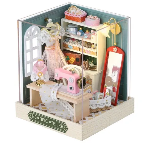 Cute Room 3D-Puzzle Puppenhaus Miniatur DIY Modellbausatz Schneiderei, Puzzleteile, 3D-Puzzle, Miniaturhaus, Maßstab 1:24, Modellbausatz zum basteln