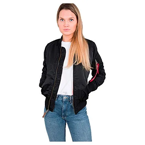 Alpha Industries Damen Bomberjacke MA-1 VF 59 Wmn, Schwarz - Slim Fit mit orangefarbenem Innenfutter - Funktionsjacke für Damen mit Slim Fit, stylischem orangenem Innenfutter und praktischer Pencil Pocket für zusätzlichen Komfort.