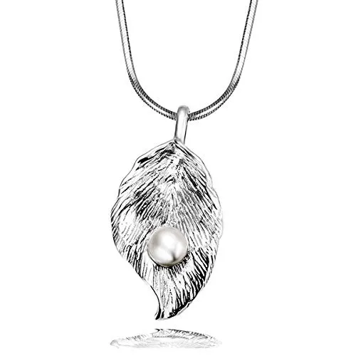 Goldmaid Damen-Kette 925 Sterlingsilber Anhänger Blatt 1 Süßwasserzuchtperle weiß Schlangenkette 45 cm