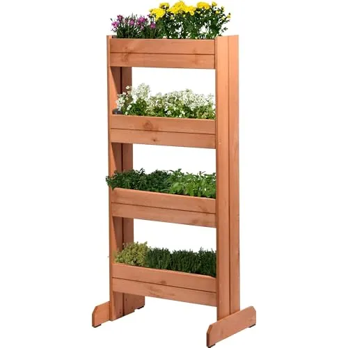 dobar® Vertikales Blumenbeet aus Massivholz - 4 Pflanzkästen - Hochbeete-Kit aus FSC-zertifiziertem Kiefernholz, wetterfest und platzsparend. Ideal für Balkon und Terrasse, auch als Sichtschutz nutzbar.