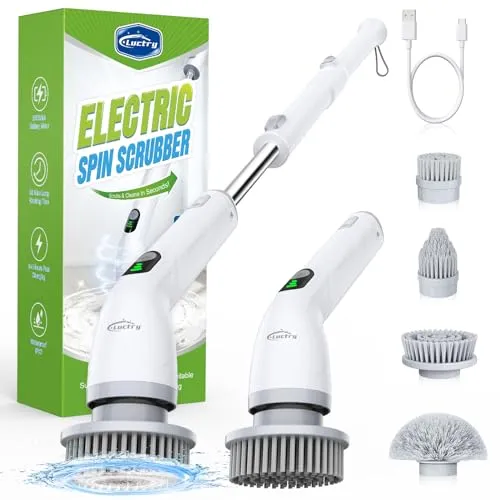 Elektrische Reinigungsbürste mit 4 Aufsätzen, 400 U/min Turbo, Teleskopgriff & 2500mAh Akku – Bad, Küche, Fliesen, Auto, Fugen – Kabellos & wasserdicht
