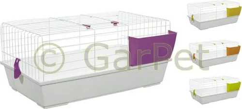 Kaninchenkäfig mit Frontöffnung von GarPet - Kleintierkäfige für artgerechten Freilauf, mit großzügiger Tür und Außen-Heuraufe für mehr Platz im Innenraum. Ideal für glückliche Hasen und Meerschweinchen.