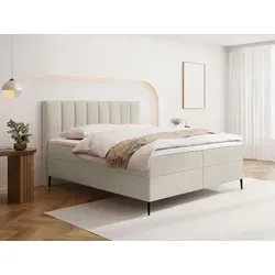 Boxspringbett Allen 200 x 200 cm mit Bettkasten – H4 Taschenfederkern und Topper - Stilvolles Boxspringbett mit 21 cm hoher H4 Taschenfederkern-Matratze für stabilen Halt und 5 cm Topper für optimalen Komfort. Inklusive praktischem Bettkasten für mehr Stauraum und einfache Reinigung dank 15 cm Bodenfreiheit.