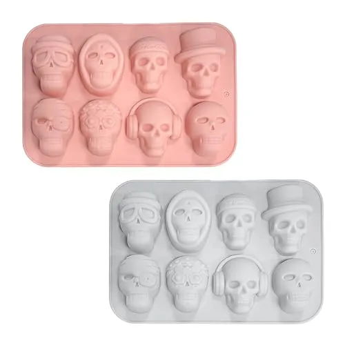 XQMMGO 2 Stück Silikonform Halloween, Totenkopf Grabstein Silikonformen, DIY, Schokoladenform, Eiswürfel, Kerzen Formen Weihnachten, Gummibärchen Form (Totenkopf)