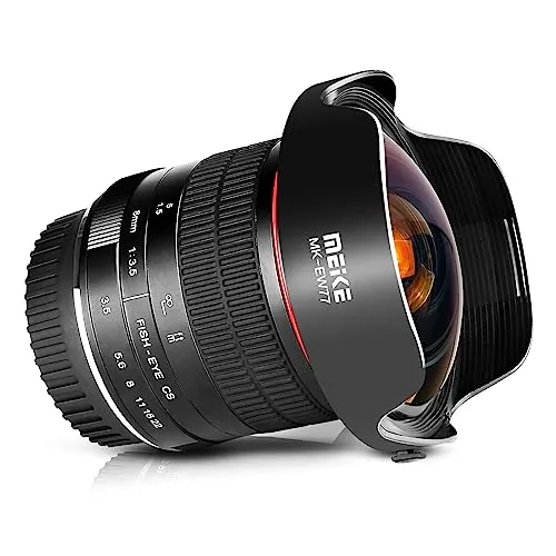 Meike 8mm f3.5 Ultra Weitwinkel Fisheye Objektiv für Canon EOS EF Mount DSLR Kameras EOS 70D 77D 80D Rebel T7i T6i T6s T6 T5i T5 T4i T3i SL2 etc