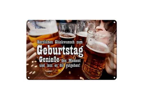 Femer GmbH Metallschild Spruch 30x20cm Glückwunsch zum Geburtstag Bier, (1 St), gewölbte Oberfläche, abgerundete Ecken, umgeschlagene Kanten