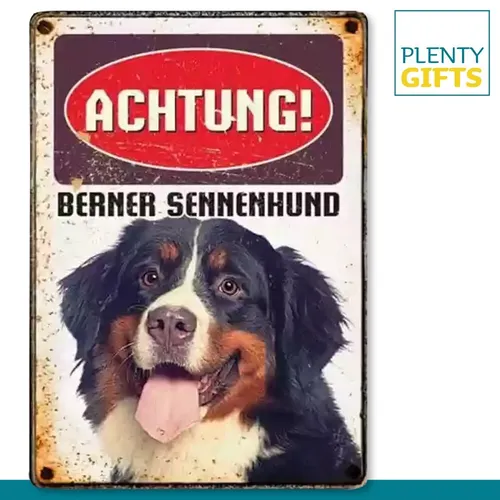 Plenty Gifts Blechschild Achtung! Berner Sennenhund Retro Deko Hund 210x148