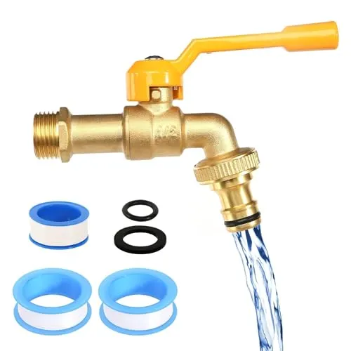 Wasserhahn Garten 1/2 Zoll, Messing Kugelhahn Aussen Frostsicher -20℃ Auslaufhahn Hitzebeständig 120℃ Außenwasserhahn mit 3 Trommeldichtband, Auslaufhahn Aussen für Garten Regentonne