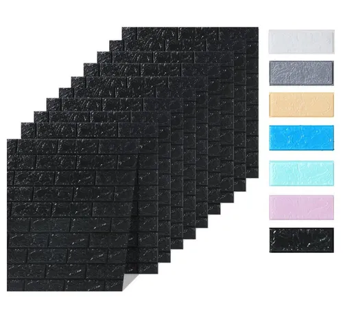 HOOZ Wandpaneel 10x Wandpaneele 3D-Ziegelsteinoptik 77x70x0,5cm selbstklebend schwarz, BxL: 77x70 cm, (10-tlg)