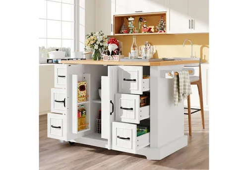 OKWISH Multifunktionale Kücheninsel – Mobile Kücheninsel mit Rollen, 120x45x91 cm