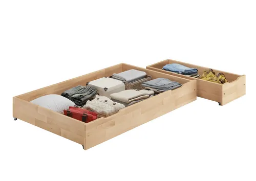 ERST-HOLZ Bettschubkasten aus Buche geölt - Zweiteiliger Bettkasten in natur, ideal zur platzsparenden Aufbewahrung unter dem Bett. Schieb- oder rollbar, perfekt für jedes Schlafzimmer.
