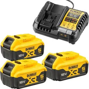 DeWalt DCB 1104 P3 Akku Starter Set 12 V/18 V - Zubehör für Elektrowerkzeug mit 3 leistungsstarken 5,0 Ah Akkus und schnellem DCB 1104 Ladegerät für maximale Einsatzbereitschaft.
