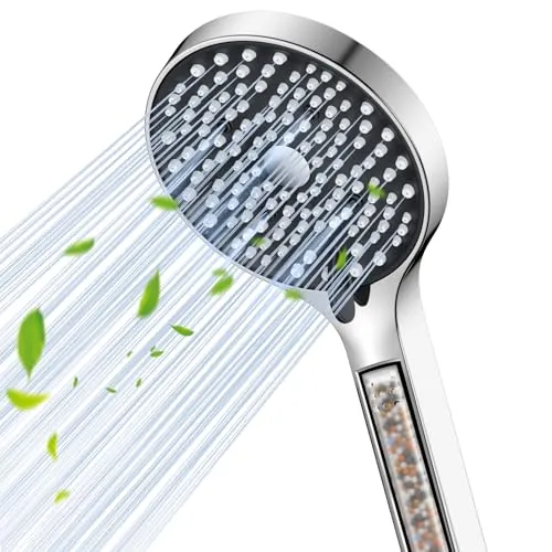 YEAUPE Duschkopf mit Filter, Hochdruck Handbrause mit 6 Strahlarten, Sparduschkopf für hartes Wasser, Wassersparend mit Antikalk-Funktion, Chrom