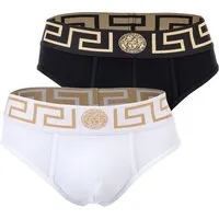 VERSACE Herren Slip TOPEKA, 2er Pack - Eleganter Baumwoll-Stretch - Herrenunterhosen im praktischen 2er Pack mit hohem Tragekomfort, elastischem Bund und legendärem Greca-Muster. Ideal für anspruchsvolle Männer, die Stil und Komfort schätzen.