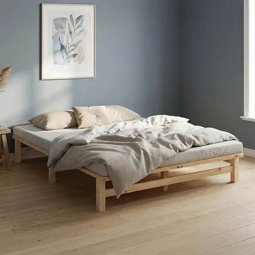 Homestyle4u Holzbett 160x200 mit Lattenrost – Modernes Palettenbett - Robustes Doppelbett aus massivem Kiefernholz in 160 x 200 cm. Die offene Lattenkonstruktion sorgt für ein angenehmes Schlafklima. Ideal für verschiedene Einrichtungsstile und schnelle Montage.