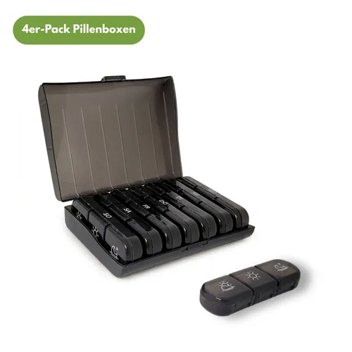Frohbach 7-Tage-Tablettenbox 3-Fächer, Schwarz - Praktische Tablettenbox für die wöchentliche Medikamentenorganisation. Mit 3 Fächern pro Tag sorgt sie für maximale Übersichtlichkeit und hilft, Verwechslungen zu vermeiden. Ideal für den täglichen Einsatz zu Hause oder unterwegs.