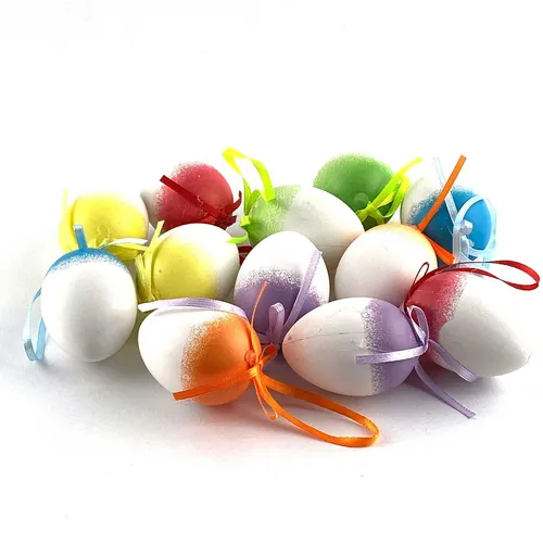 Ostereier 6 cm Kunststoff mit Farbverlauf farblich sortiert zum Hängen 12