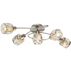 Globo 54356-5 Deckenleuchte mit gebogenen Armen und Glaskristallen - Elegante Deckenlampe aus Chrom mit 5 nicht beweglichen Strahlern aus Glaskristallen, ideal für Wohn- und Esszimmer. E14 Fassungen ermöglichen individuelle Lichtgestaltung.