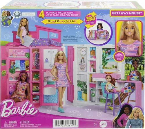 Barbie GetAway Haus - Puppenhaus mit Accessoires und Puppe, zusammenklappbar und ideal für kreative Spielstunden ab 3 Jahren