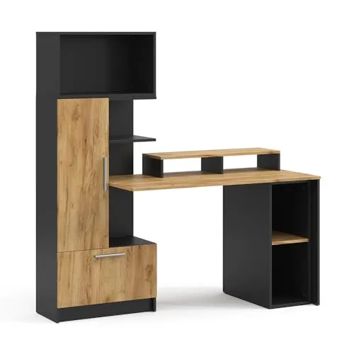 Schreibtisch Vicco Tomy Anthrazit/Goldkraft Eiche 4er Set - Ideal für Ihr Homeoffice - Der stilvolle Schreibtisch mit integriertem Regal bietet Ihnen eine platzsparende Lösung für Ihr Büro. Organisieren Sie Ihre Unterlagen effizient und steigern Sie Ihre Produktivität mit diesem durchdachten Set.