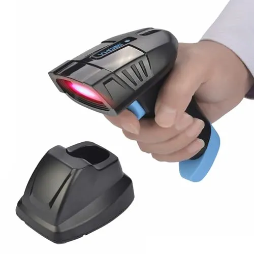 Barcode Scanner, 1D Code Scanner, ideal für Lager und Geschäft, Dockingstation automatischen Aufladen des Lesegeräts, Kabelloser Codeleser EAN, HD6100 HDWR