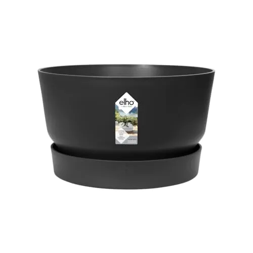 elho Greenville Schale 33 - Blumentopf für Außen - 100% recyceltem Plastik - Ø 32.5 x H 19.4 cm - Schwarz/Living Schwarz