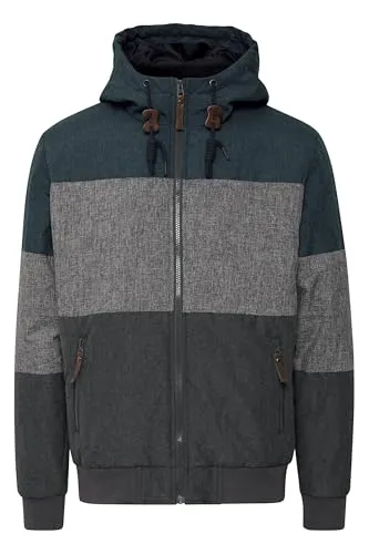 Indicode Hannibal Herren Übergangsjacke mit Kapuze, Größe L, Navy - Funktionsjacke mit Melange Optik und Colorblock Design, ideal für jeden Anlass und hohen Tragekomfort durch regulierbare Kapuze und elastische Bündchen.