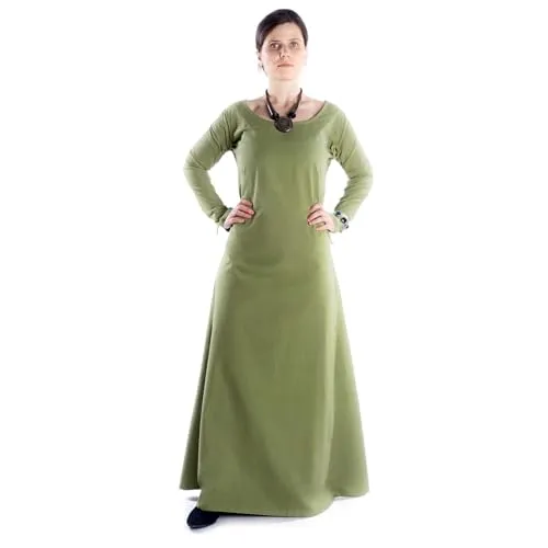 HEMAD Mittelalter-Kleid feine Baumwolle Schnürung Arme Rücken A-Linie Lang Modell: Hildegune, Hellgrün - XXL/3XL