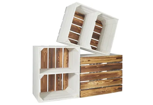 CHICCIE Holzkiste - Weiß Geflammt 50x40x30cm (3 St) - Kisten für vielseitige Nutzung im Heim und Garten, mit einzigartiger geflammter Optik und nachhaltig produziert. Ideal als Regal, Tisch oder zur kreativen Aufbewahrung.