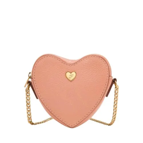 FOSSIL Vday Heart Zip Ethereal Umhängetasche - Damentasche in Pink aus hochwertigem Rindsleder, ideal für Freizeitaktivitäten und stilvolle Akzente.