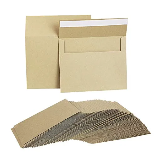 KBNIAN 100 Stück Briefumschläge A7 Kraftpapier Umschläge Braun Selbstklebende Umschläge Einladungsumschläge für Hochzeit Weihnachten Valentinstag Geschenkkarten (5.25 * 7.25 Zoll)