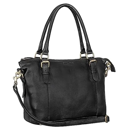 STILORD Vanessa Handtasche Damen Mittelgroß Leder Umhängetasche groß Lederhandtasche Damen Echtleder Schultertasche Frauen Shopper Farbe:schwarz