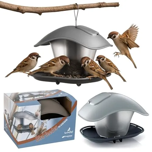 Prosperplast Vogelhaus Birdyfeed Square Vogelfütterungsstation Vogel-Futterstelle Futtertrog Anthrazit