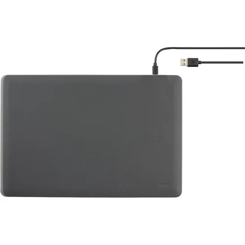 Hama Wireless Charger Mauspad XXL mit Qi Ladegerät (großes Mauspad mit induktiver Ladestation, Handys kabellos laden, Mousepad in Lederoptik mit glatter PU-Oberfläche und rutschfester Unterseite) grau