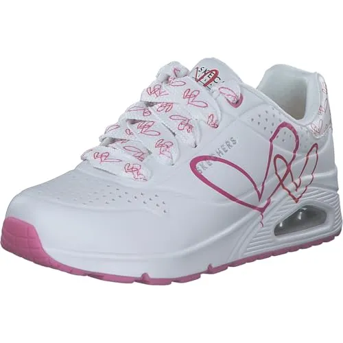 Skechers UNO Damen Sneaker - Weiß/Pink, Größe 37 - Stylische Sneaker von Skechers mit Keilabsatz, ideal für Alltag und Freizeit. Bequeme Passform und modernes Design in Weiß/Pink.