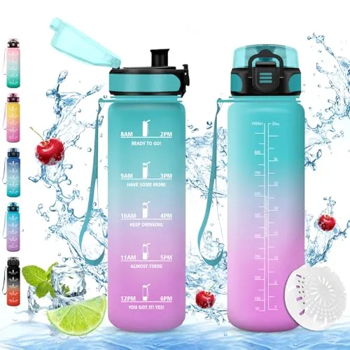 Vikaster Sport trinkflasche, 1l BPA-frei, Auslaufsicher, Trinkflasche Kohlensäure Geeignet, Wasserflasche sport für Fahrrad, Fitness, Schule, Kinder, Outdoor