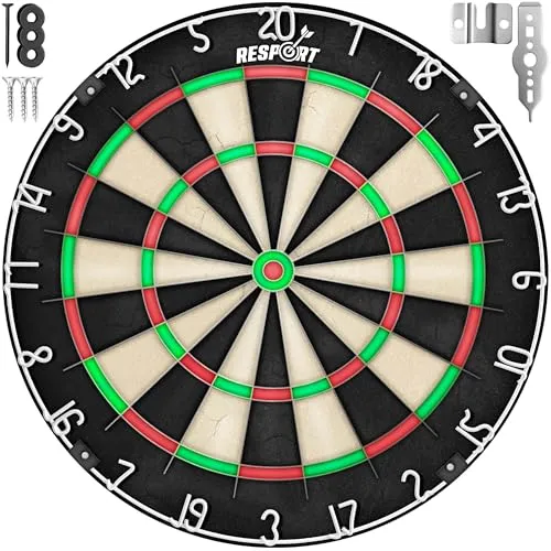 RE:SPORT® Sisal Premium Dartscheibe | Steeldart Dartboard mit Montageset - Erlebe Darts auf Profi-Niveau mit der RE:SPORT® Sisal Premium Dartscheibe. Selbstheilende Oberfläche und ultradünnes Drahtsystem minimieren Abpraller und sorgen für maximale Punktgenauigkeit. Ideal für Freizeit und Wettkampf!