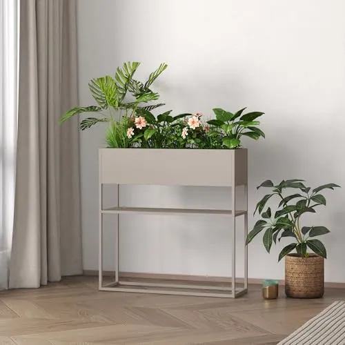 [en.casa] Blumenständer Joensuu Hochbeet mit Ablage in grau von en.casa
